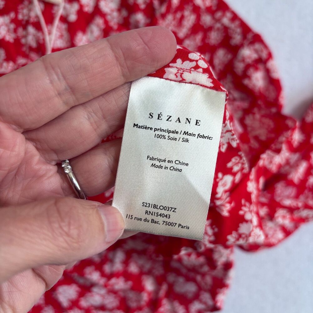 Sezane Red Floral Long-Sleeve V-Neck Blouse - Picture 2 of 6